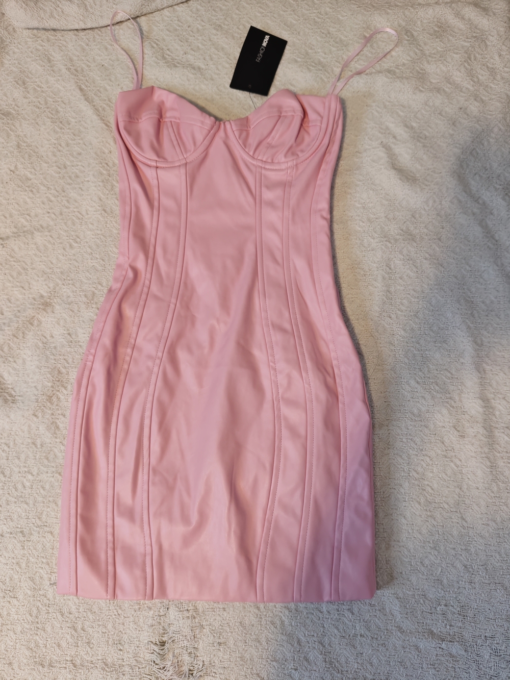 Fashion Nova Pink PU Faux Leather Strapless Corset Mini Dress Size XS Fits XXS